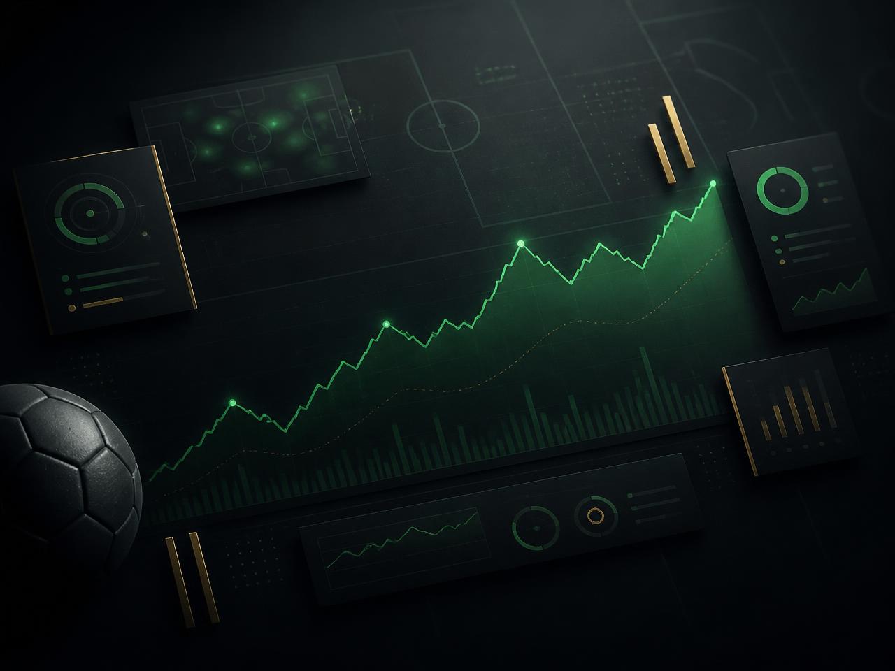 Painel de análise esportiva com gráfico de evolução de banca